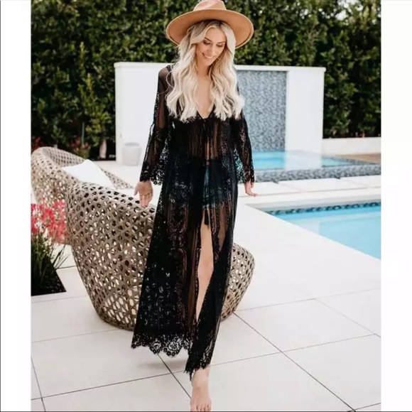 SHIPS NOW✨ black lace maxi duster kimono coverup - Picture 4 of 10